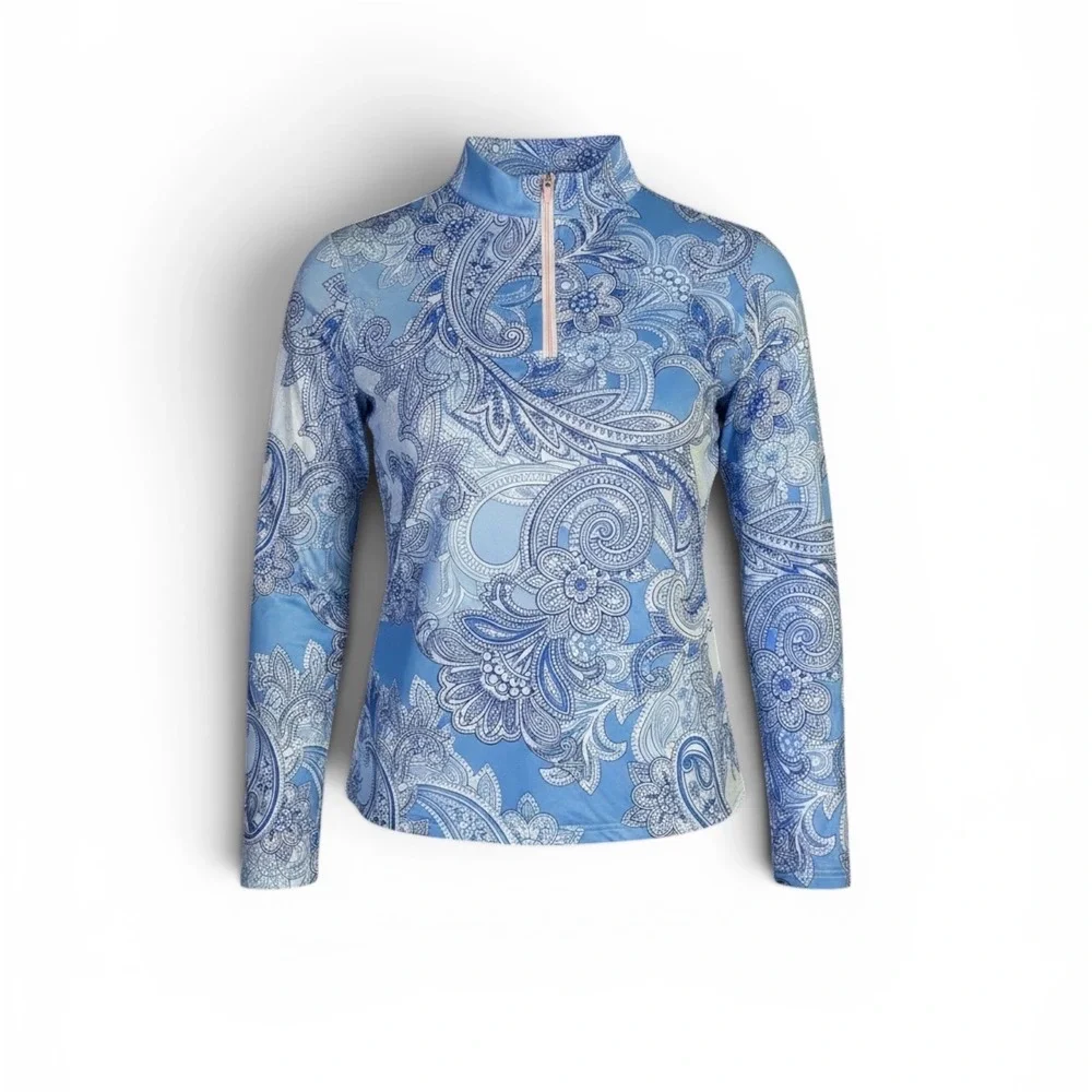 Acegolfs Blue Paisley 2 Piece Activewear golf set. 1/4 Zip top and Skirt. Large
